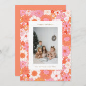 Retro Boho Roze Sinaasappel Bloemen Schattige Foto Feestdagenkaart (Voorkant / Achterkant)