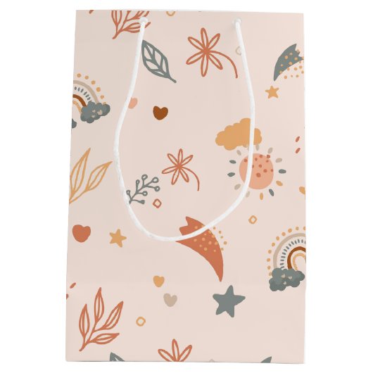 Retro Boho Rust Brown Medium Cadeauzakje (Achterkant)