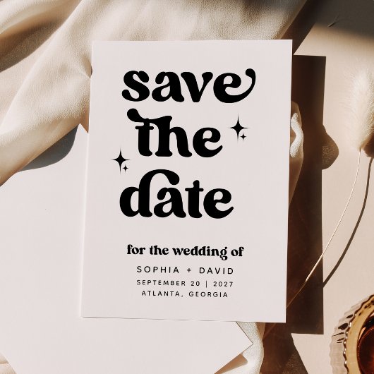 Retro Boho Save the Date Zwart en Wit Kaarten