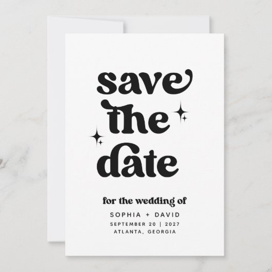Retro Boho Save the Date Zwart-wit Kaarten (Voorkant)