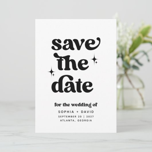 Retro Boho Save the Date Zwart-wit Kaarten (Staand voorkant)
