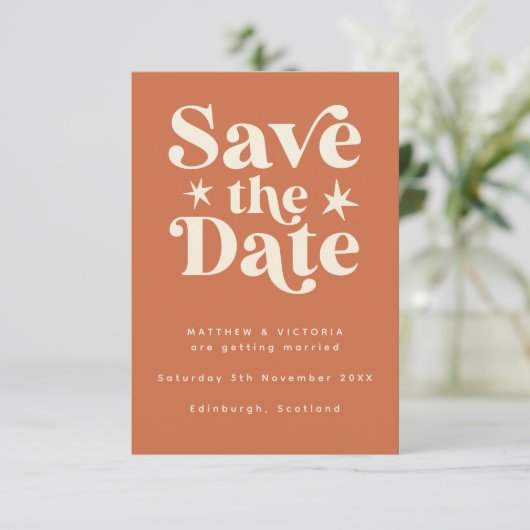 Retro Boho Simple Save the Date Card (Staand voorkant)