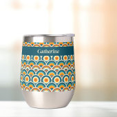 Retro Boho Sinaasappel Blauw Zon Cirkel Patroon