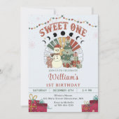 Retro Boho Sneeuwman Kerstboom 1e Verjaardag Kaart (Voorkant)