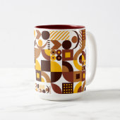 Retro Boho stijl Modern kleurrijk geometrisch patr Tweekleurige Koffiemok (Voorkant rechts)