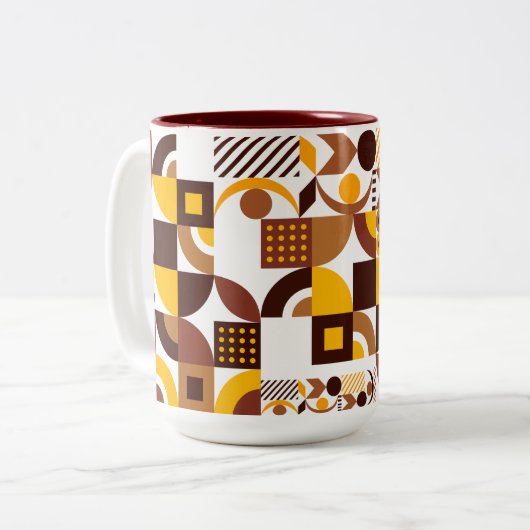 Retro Boho stijl Modern kleurrijk geometrisch patr Tweekleurige Koffiemok (Voorkant links)