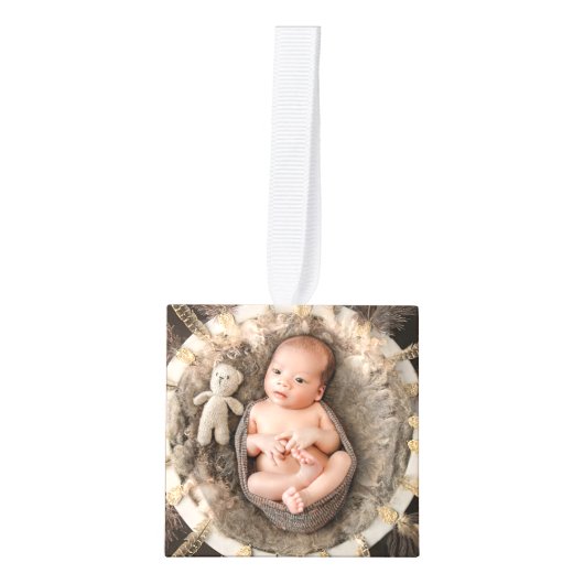 Retro Boho Stippen Neutraal Monogram Kubus Ornament (Voorkant)