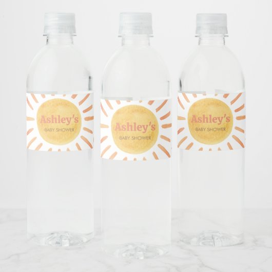 Retro Boho Sunshine Baby shower Waterfles Etiket (Flessen)