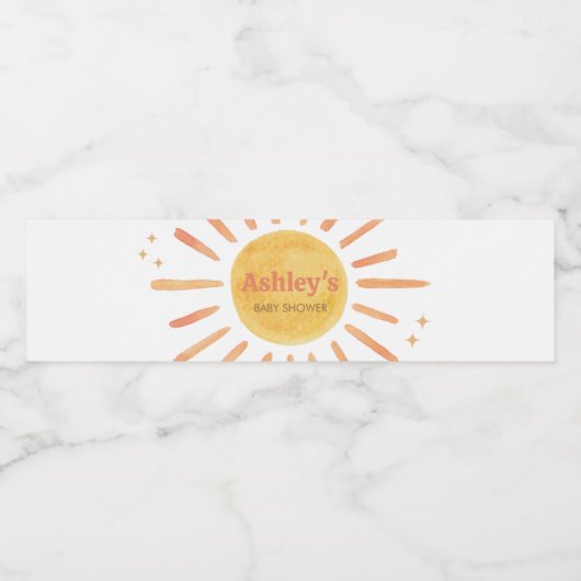 Retro Boho Sunshine Baby shower Waterfles Etiket (Enkel label)