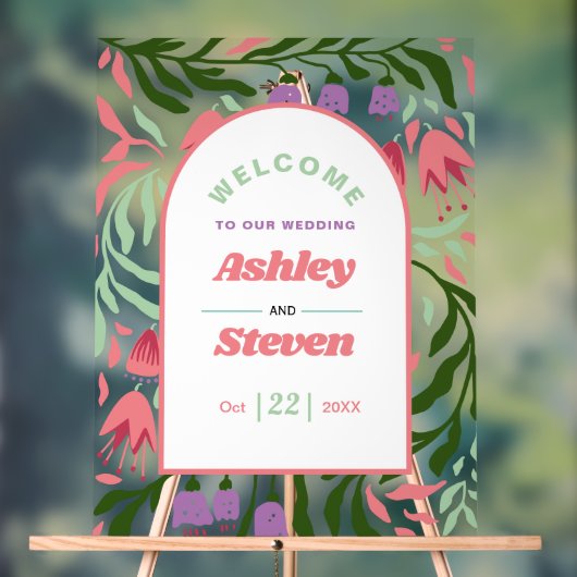 Retro boho takken met bloemen welkom huwelijk acryl bord (Neutraal)