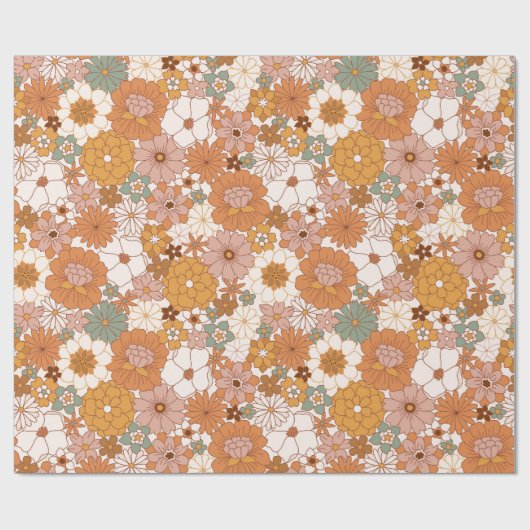 Retro Boho Terracotta Bloemen Bohemian Cadeaupapier (Vlak)