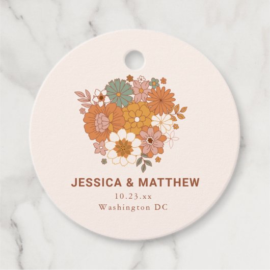 Retro Boho Terracotta Floral Custom Names Wedding  Bedankjes Labels (Voorkant)
