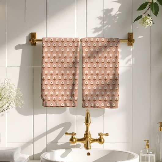 Retro Boho Towel Brown Green Floral Delight