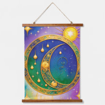 Retro Boho Wandkleed Vintage Zon Maan Sterren Hipp