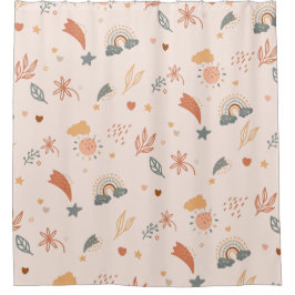 Retro Boho Waterverf Rainbow Neutral Douchegordijn