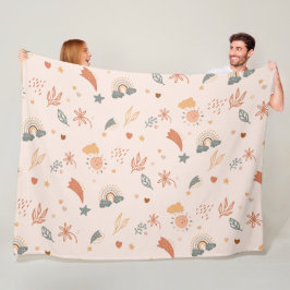 Retro Boho Waterverf Rainbow Neutral Fleece Deken