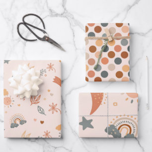 Retro Boho Waterverf Rainbow Neutral Inpakpapier Vel