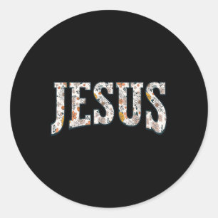 Retro Boho Wilde Bloem Jezus God Geloof Religieus Ronde Sticker