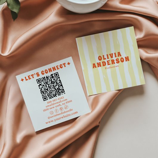 Retro Bold 70's Boho Groovy Funky Trendy QR-code Vierkante Visitekaartje