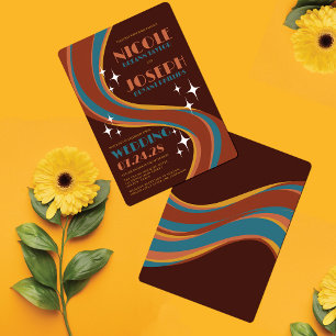 Retro Bold 70's Rainbow Swirl Casual bruiloft Kaart