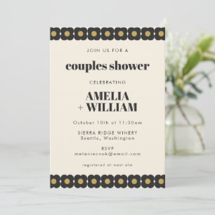Retro Bold Black en Gold Floral Couples Shower Kaart