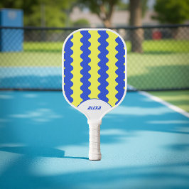 Retro Bold Blauw & Lime Groen 70s/90s Stripes Pickleball Paddle