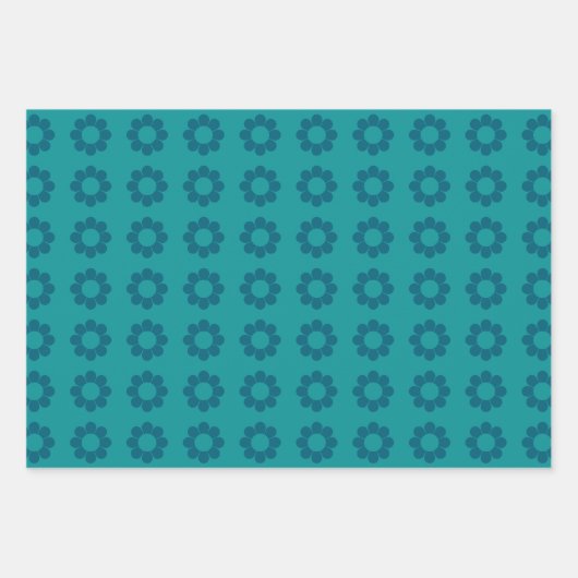 Retro Bold Blauwgroen Blauw Geometrische Bloemen D Inpakpapier Vel (Voorkant 2)