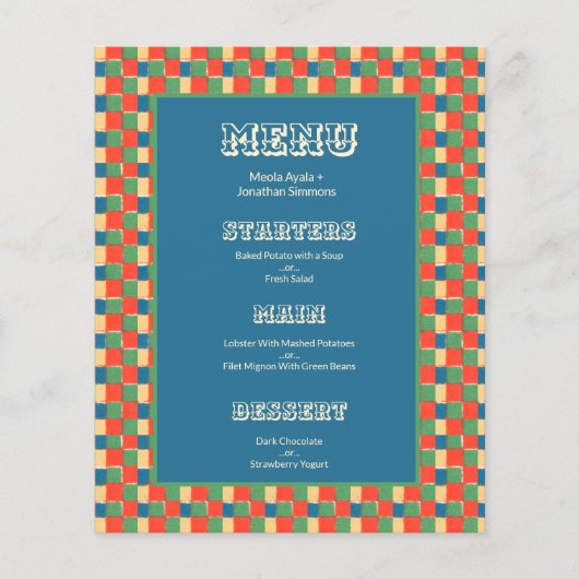 Retro Bold Color Checkers Menu Mariage Motif (Devant)