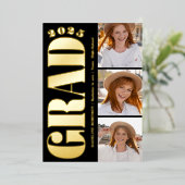 Retro Bold Gold 2025 Graduation Party 4 Foto Folie Uitnodiging (Staand Voorkant)