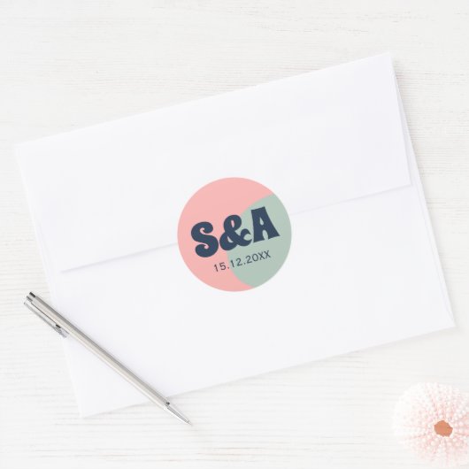 Retro Bold Kleurrijke bruiloft Ronde Sticker (Envelop)
