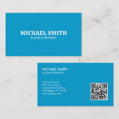 Retro Bold Minimalist Cyan QR Code Business Visitekaartje (Voorkant / Achterkant)