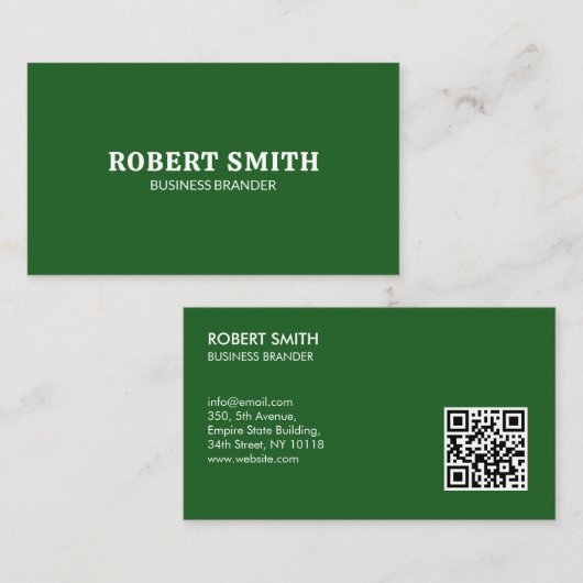 Retro Bold Minimalist Green QR Code Business  Visitekaartje (Voorkant / Achterkant)
