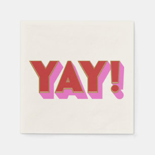 Retro Bold Rood Roze YAY Felicitaties Feest Servet