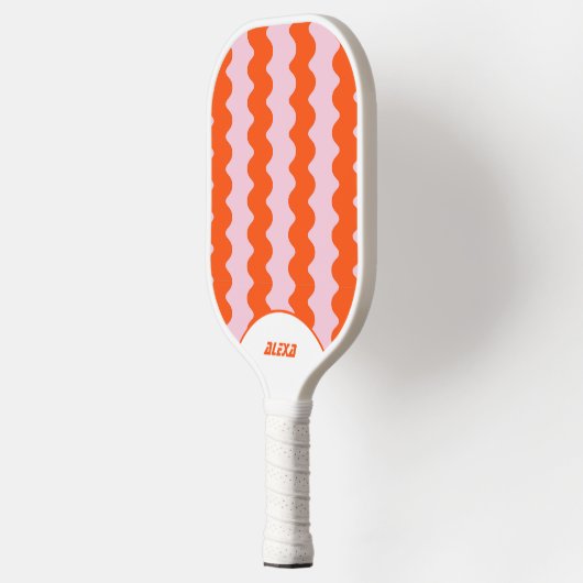 Retro Bold Rood Sinaasappel Roze 70s & 90s Stripes Pickleball Paddle (Links)