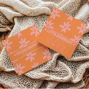 Retro Bold Roze Oranje Groovy Bloemig Meisjesachti Vierkante Visitekaartje