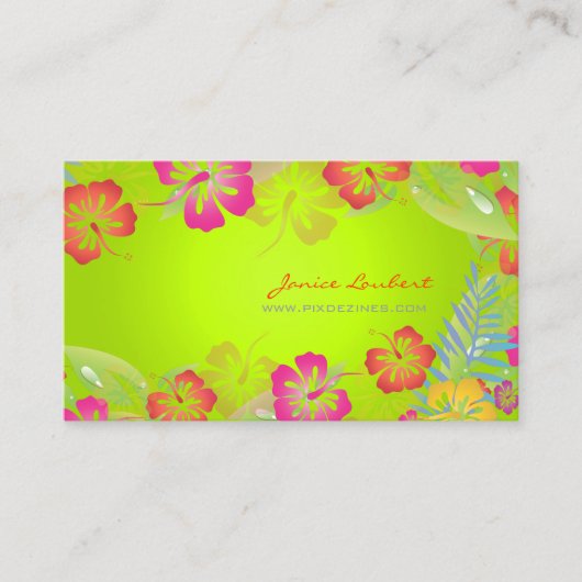 RETRO BOLD TROPICAL FLOWERS, HIBISCUS VISITEKAARTJE (Voorkant)