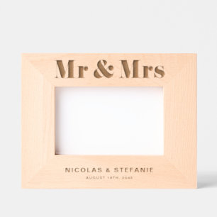 Retro Bold Typografie Mr en Mrs Wedding Foto Gegraveerde Lijstjes