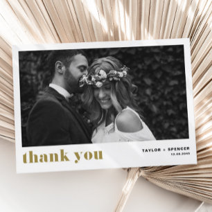 Retro Bold Typography Gold Photo Wedding Bedankkaart