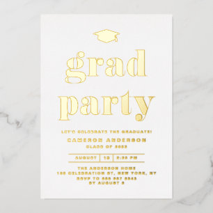 Retro Bold Typography Graduation Party Gold Folie Uitnodiging