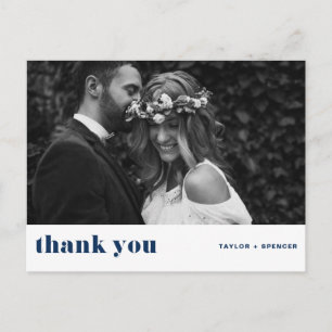 Retro Bold Typography Navy Blue Wedding Bedankt Briefkaart
