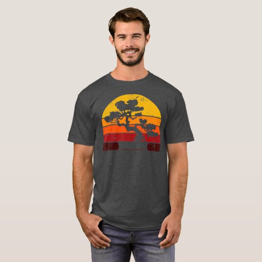 Retro Bonsai Tree Sunset Bonsai T-shirt (Voorkant volledig)