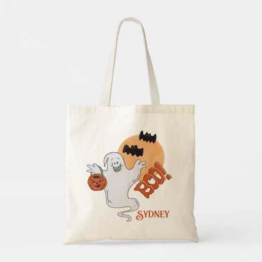 Retro Boo Ghost Gepersonaliseerd Halloween Tote Bag (Achterkant)
