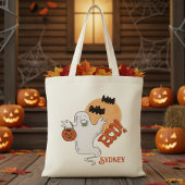 Retro Boo Ghost Gepersonaliseerd Halloween Tote Bag