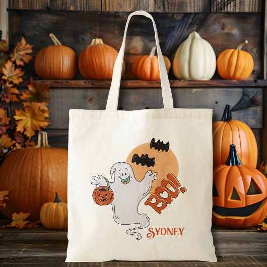 Retro Boo Ghost Gepersonaliseerd Halloween Tote Bag
