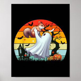 Retro Boo Ghost Hunging Squirrel Halloween Poster