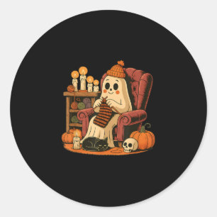 Retro Boo Ghost Yarn Haakbreien Halloween So Ronde Sticker