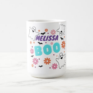 Retro Boo Halloween Bloemen Ontwerp Koffiemok