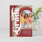 Retro Boog Foto 2025 Red Joint Graduation Party Kaart (Staand voorkant)