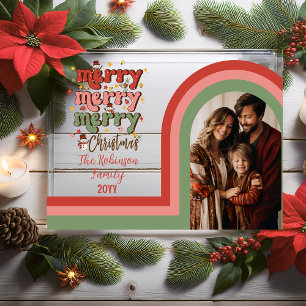 Retro boog kerstmis familiefoto acryl uitnodigingen