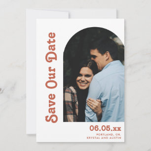 Retro Boog & Type Terracotta QR Code Foto Bruiloft Save The Date